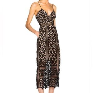 Naughty Joke Black & Tan Lace Midi Dress Size S Formal Wedding Guest Has Pockets